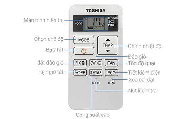 Máy lạnh Toshiba Inverter 1 HP RAS-H10Z1KCVG-V - Hướng dẫn sử dụng các nút chức năng trên remote
